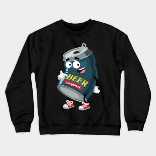 cartoon beer in an aluminum can mascot showing himself Crewneck Sweatshirt